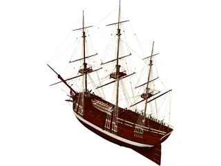 Schooner Frigate Constitution Class 3D Model