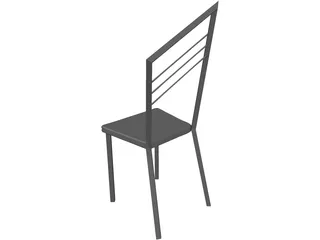 Steel Kitchen Chair with Wooden Seat 3D Model