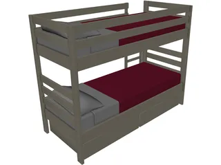 Wooden Bunk Beds 3D Model