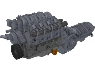 Chevrolet LS3 Engine and Transaxle Gearbox 3D Model