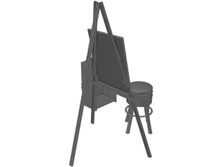 Artist Easel, Stool, Palette, and Brushes 3D Model