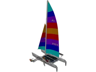 Hobie 18 Magnum Catamaran with Sailors 3D Model