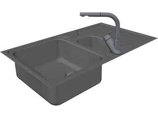 Steel Sink and Faucet 3D Model