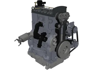 3 Cylinder Engine 3D Model