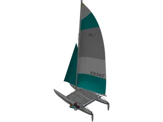 Hobie 16 Racing Catamaran with Male Sailor 3D Model