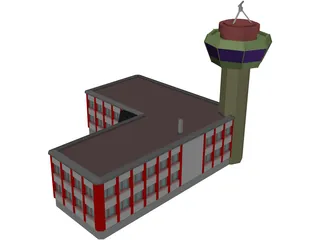 Control Tower with Airport Building 3D Model