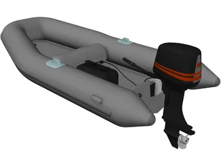 Inflatable Boat with Outboard Motor 3D Model