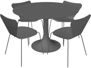 Table and Jacobsen Chairs 3D Model