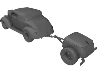 Ford Cabriolet with Trailer (1937) 3D Model