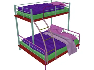 Double Bunk Bed 3D Model