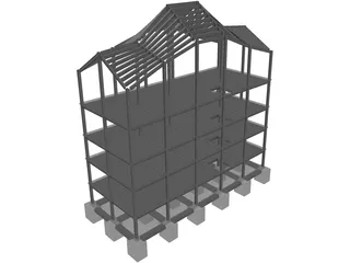 Four Level Building with Complex Roof 3D Model