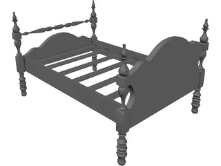 Bed Single Low Post 3D Model