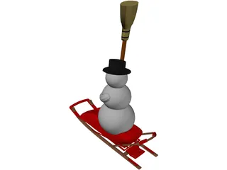 Snowman on a Snow Sled 3D Model