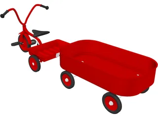 Tricycle and Wagon Red Classic 3D Model