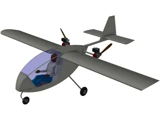 Manticore Single Seat Twin Pusher Aeroplane 3D Model