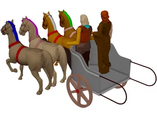 Chariot with People and Horses 3D Model