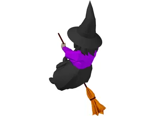 Witch Flying On Broom 3D Model