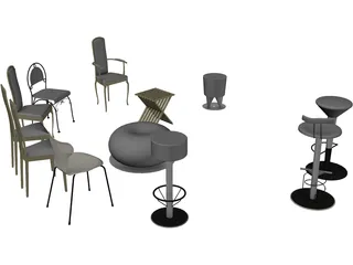 Vietnam Chairs Set 3D Model