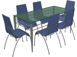 Table Steel Plastic and Glass with Chairs 3D Model