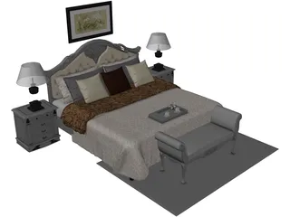 Fancy Bed King Size 3D Model