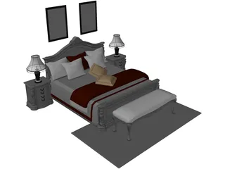 Fancy Bed King Size 3D Model