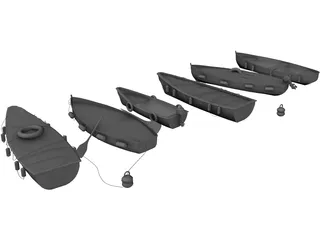 River Fishing Boats Set 3D Model