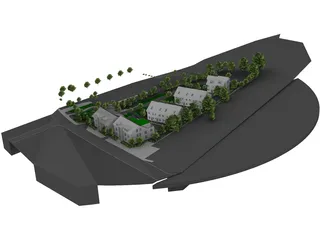 Settlement with 12 Buildings 3D Model