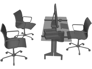 Office Desk and Chairs 3D Model