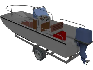 Whaler Boat on Trailer 3D Model