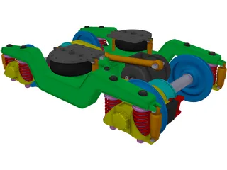 2 Axle Traction Rail Bogie 3D Model