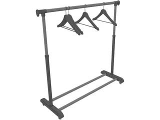 Clothes Rack with Hangers 3D Model