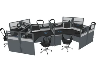 Office Table Workspace 3D Model