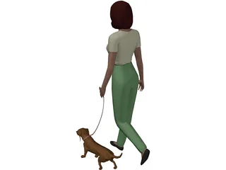 Women walking Dog 3D Model