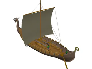 Dragon Longship with Sail 3D Model