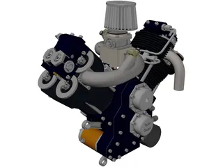 Generic V-Twin Gas Engine Assembly 3D Model