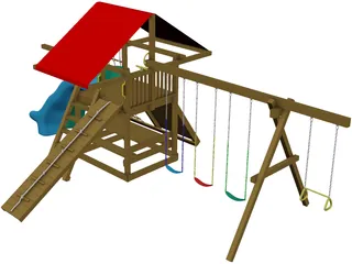 Wooden Backyard Swing Set 3D Model