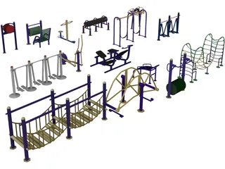 Outdoor Fitness Equipment Collection 3D Model