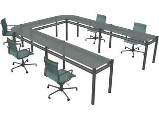 Office Table with Chairs 3D Model