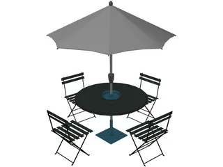 Table And Chairs With Beach Umbrella 3D Model