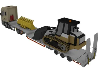 Iveco Tractor with Excavator on Flat Bed 3D Model