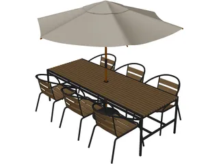 Outdoor Chairs, Table and Umbrella 3D Model