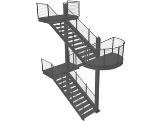 Fire Escape Stair 3D Model