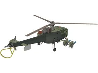 Aeroespatiale Alouette III with Interior 3D Model