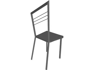 Steel Kitchen Chair with Wooden Seat 3D Model
