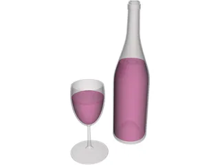 Wine Bottle and Glass 3D Model