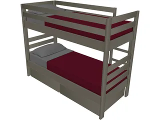 Wooden Bunk Beds 3D Model