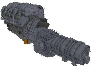 Chevrolet LS3 Engine and Transaxle Gearbox 3D Model