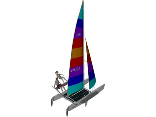 Hobie 18 Magnum Catamaran with Sailors 3D Model