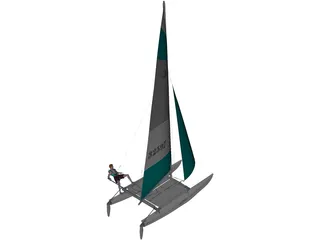 Hobie 16 Racing Catamaran with Male Sailor 3D Model