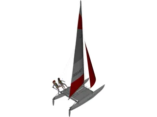 Hobie 16 Racing Catamaran with two Female Sailors 3D Model